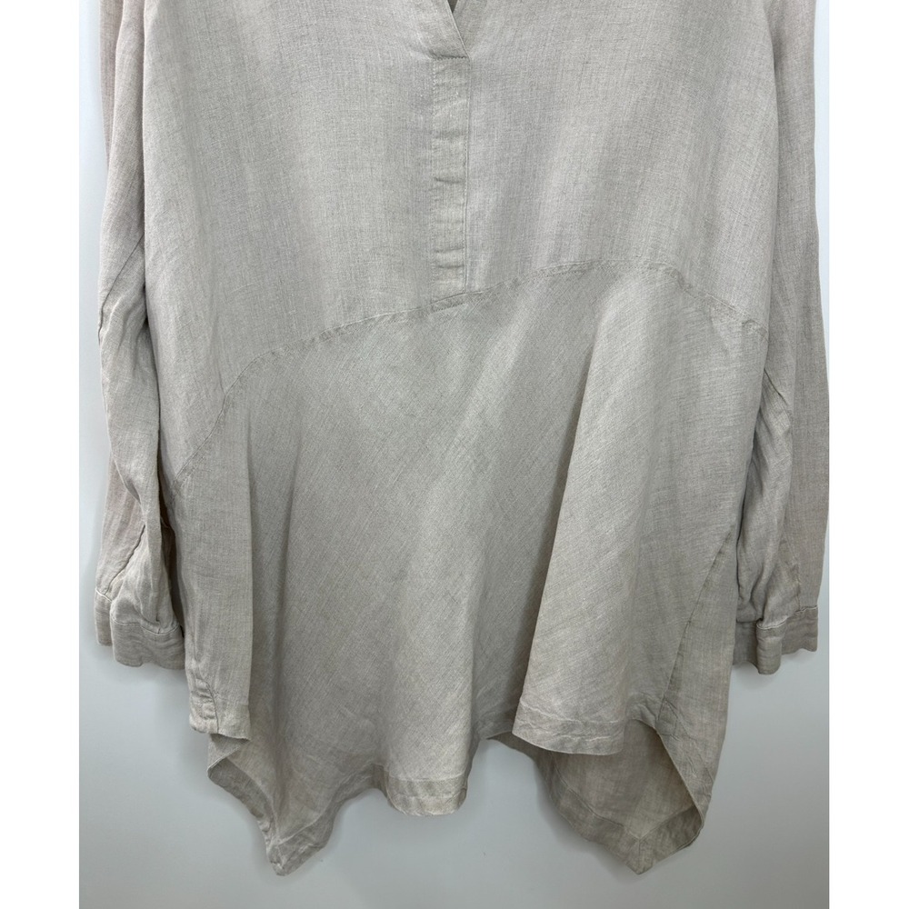 J.Jill Love Linen Beige V-Neck Asymmetrical Tunic Top XL Petite Lagonlook Relax - Picture 5 of 12